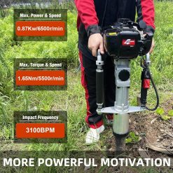 Alternative view of Gas Powered 4-Stroke T Post Driver Hammer Drills, 37.7CC Gasoline Engine Pile Driver, Air Cooling Single Cylinder Gasoline Petrol Garden Fencing Tool Machine with 2 Post Driving Head