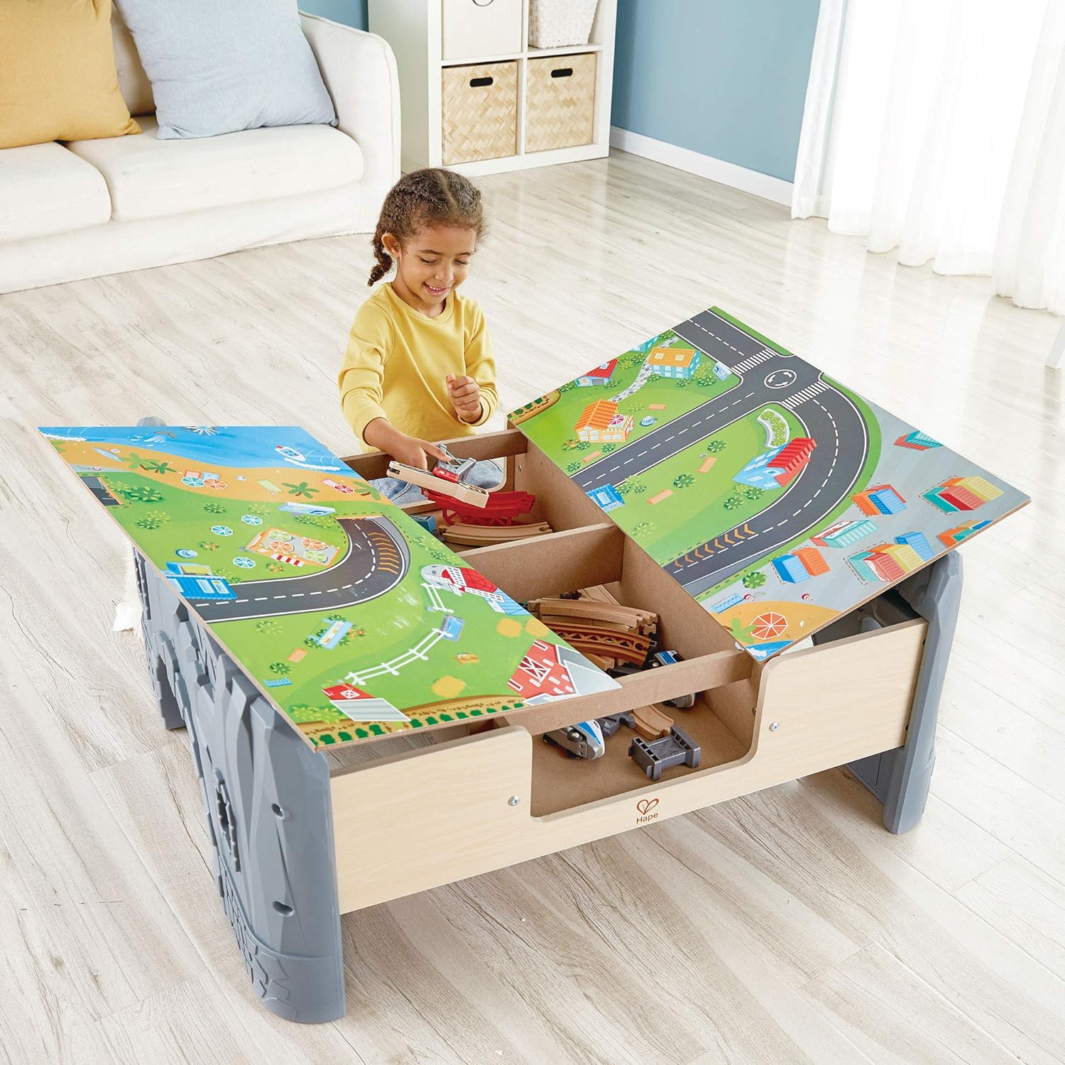 Hape E3766 70 Piece Railway Train Table and Set Toy with Battery Powered Locomotive with Removable Playmat Surface and Storage for Kids 3 Years and Up - Image 4